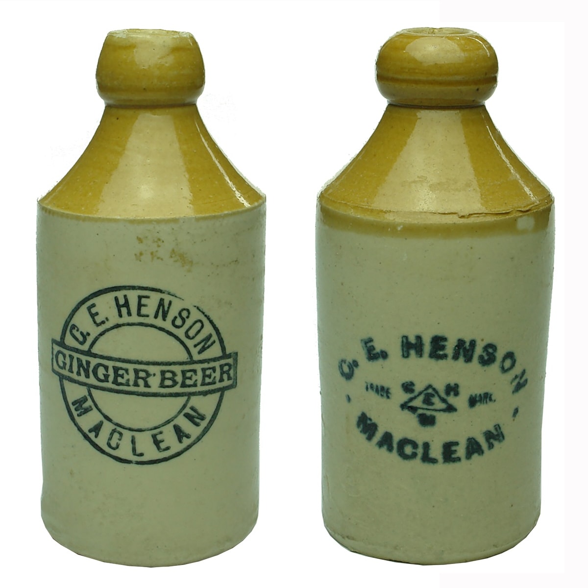 2 Ginger Beers: Different variations of C. E. Henson, Maclean. Mauri Bros & Thomson Pinnacle Sydney stamps. (New South Wales)