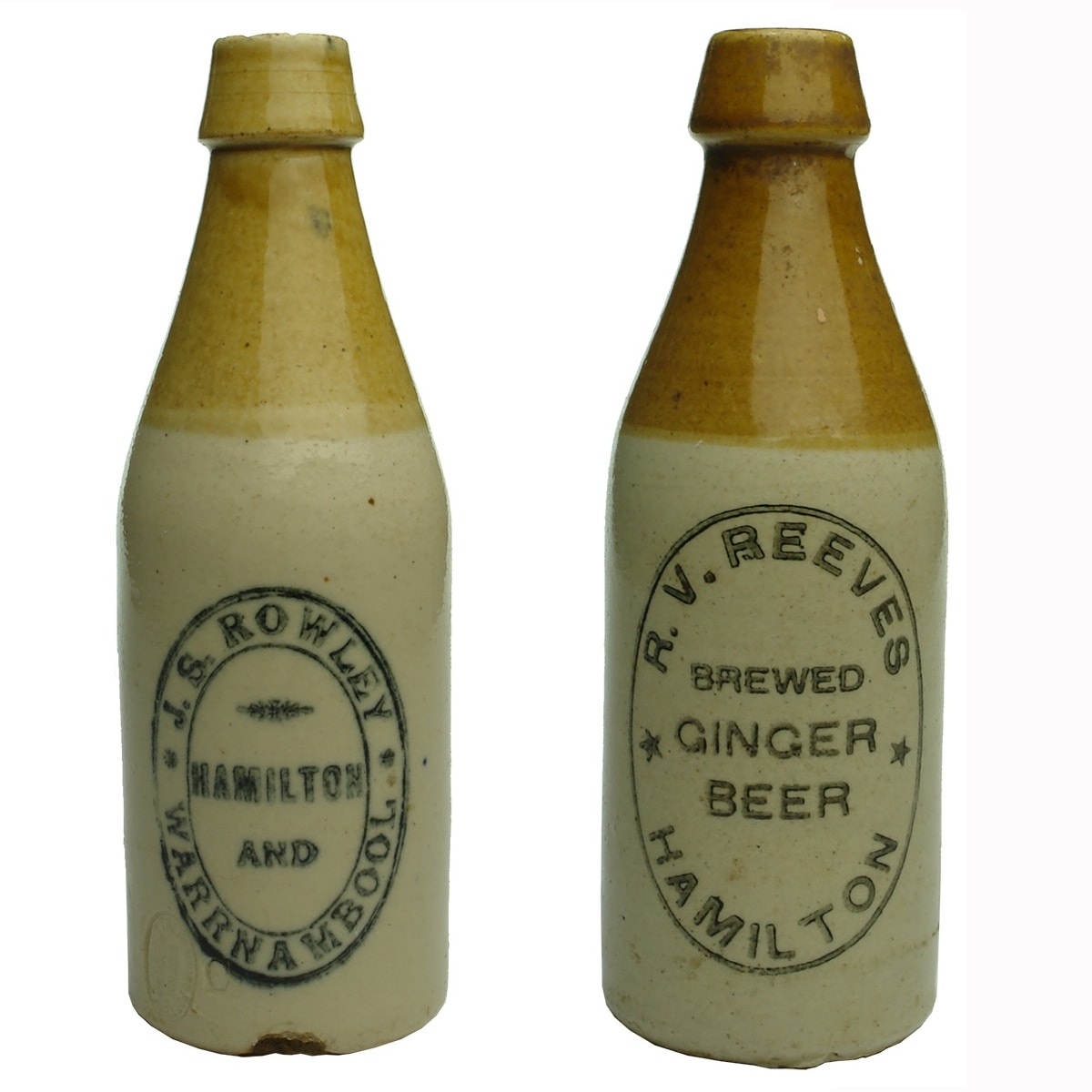 2 Ginger Beers: J. S. Rowley, Hamilton and Warrnambool; R. V. Reeves, Hamilton. (Victoria)