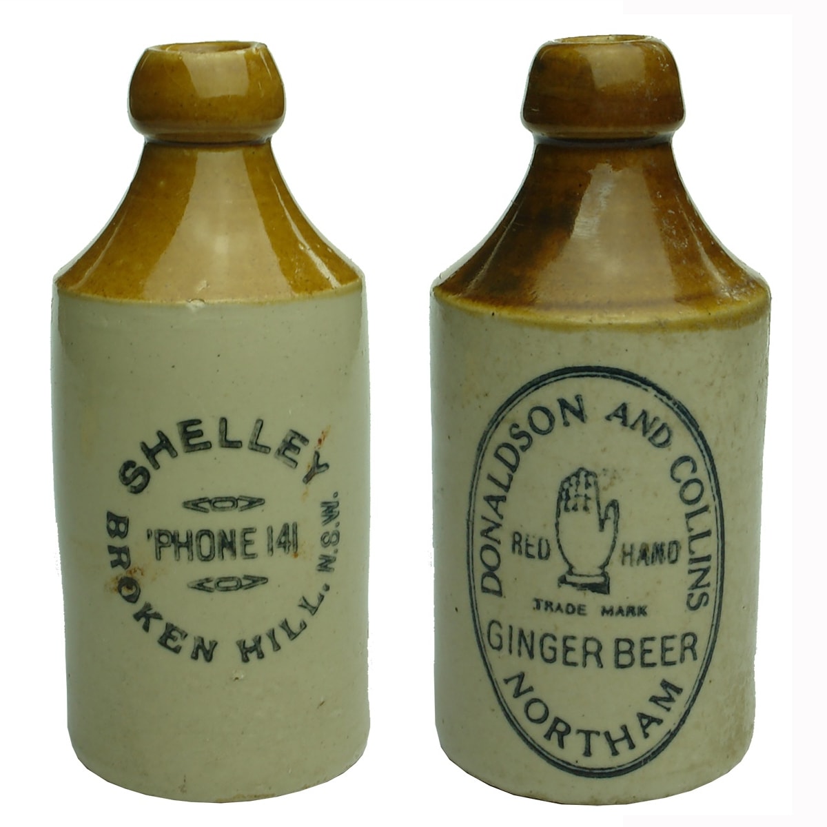 2 Ginger Beers: Shelley, Broken Hill; Donaldson and Collins, Red Hand, Northam. (New South Wales & Western Australia)