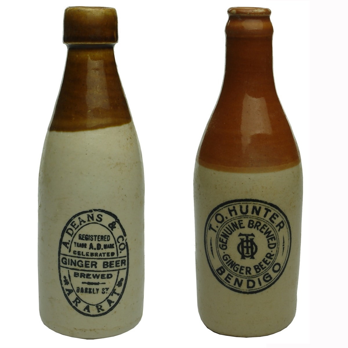 2 Ginger Beers: A. Deans & Co Ararat; T. O. Hunter, Bendigo. (Victoria)
