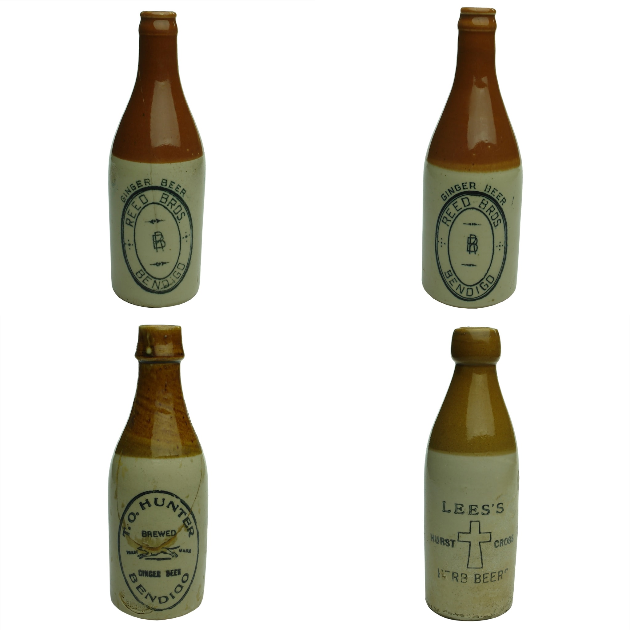4 Ginger Beers: 2 x Reed Bros Bendigo; T. O. Hunter, Bendigo; Lees's Herb Beers.
