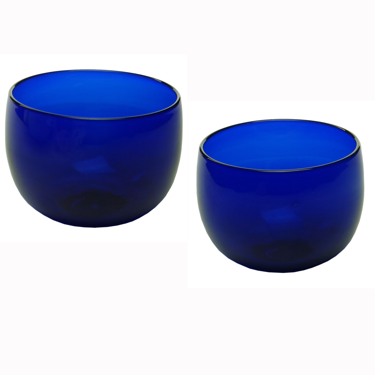 Glassware. Pair of cobalt glass Victorian finger bowls with polished pontils.