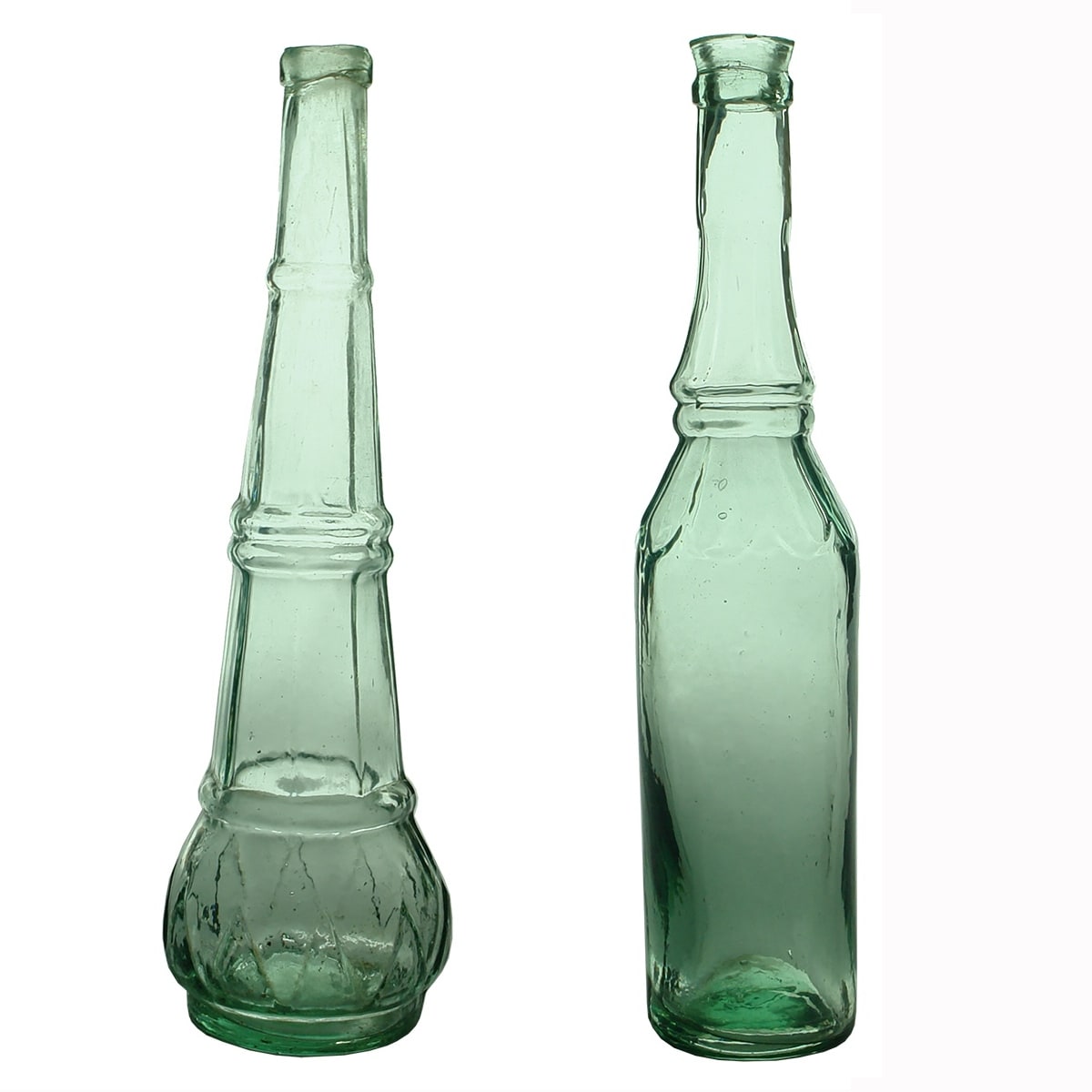 2 Goldfields Salad Oils. Sharks Tooth or Tiered Bell; "Cowards" pattern with panelled shoulder and concave neck.