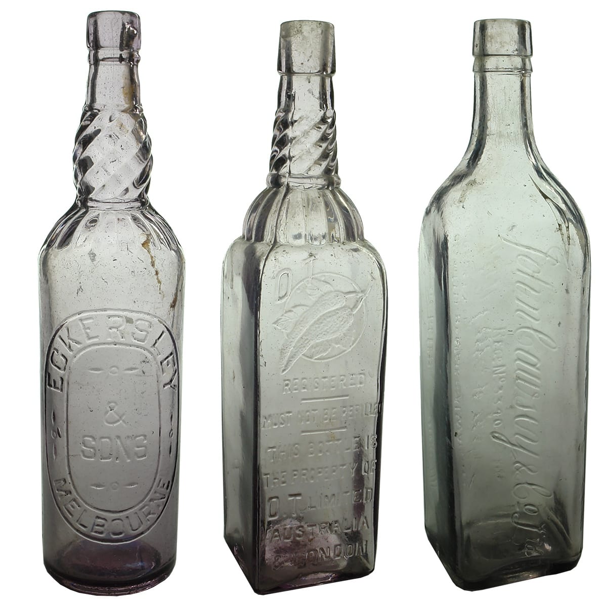 3 Amethyst Cordials: Eckersley & Sons, Melbourne; OT Australia & London; John Cawsey & Co Ltd, Sydney & Brisbane.