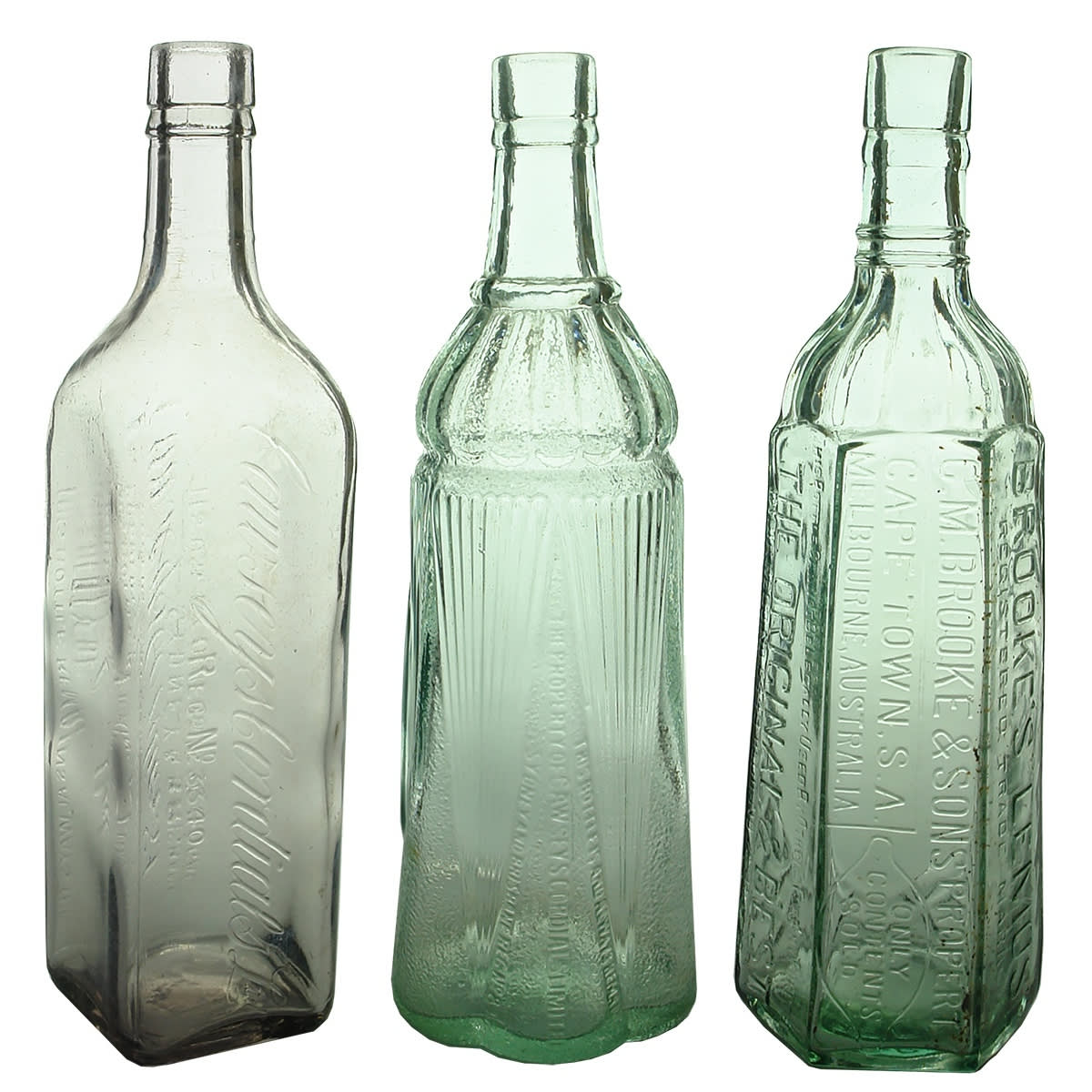 3 Cordials. 2 x different Cawseys Cordials, Sydney & Brisbane; C. M. Brooke & Sons Lemos, Melbourne & Cape Town.