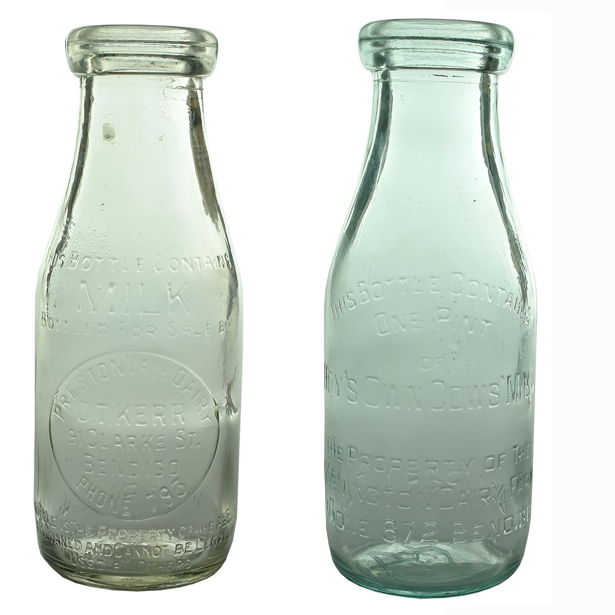 2 Bendigo Pint Milks: C. T. Kerr, Preston Vale Dairy, Base: 566; Hoy's Own Cows Milk, Kennington Dairy Farm, Bendigo, Base: 284. (Victoria)