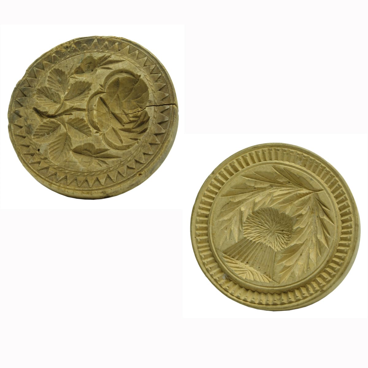 2 Wooden Butter Stamps: Rose & Thistle.