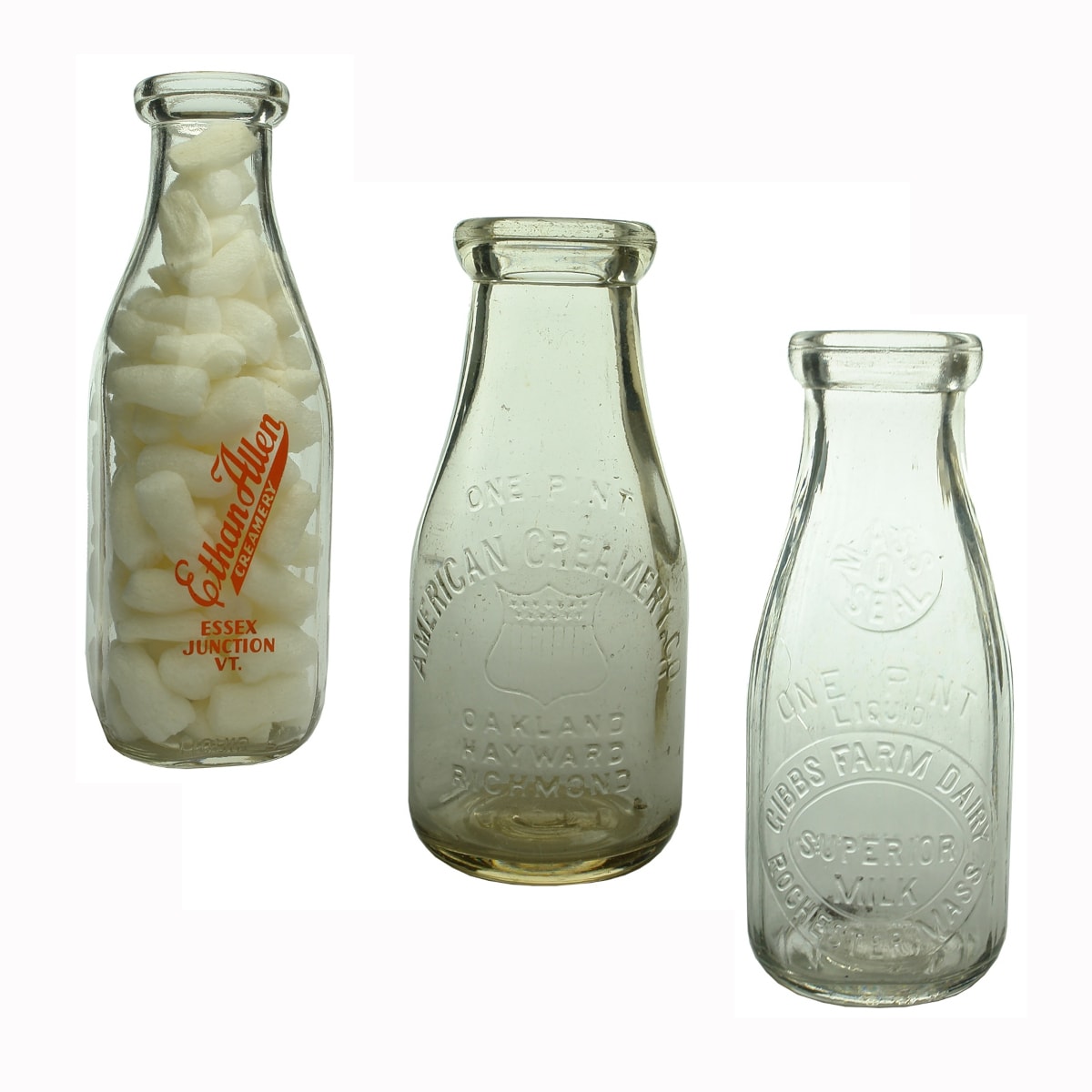 3 American Milks: Ethan Allen Creamery, Essex Junction VT; American Creamery Co, Oakland, Hayward, Richmond; Gibbs Farm Dairy, Rochester, Mass.
