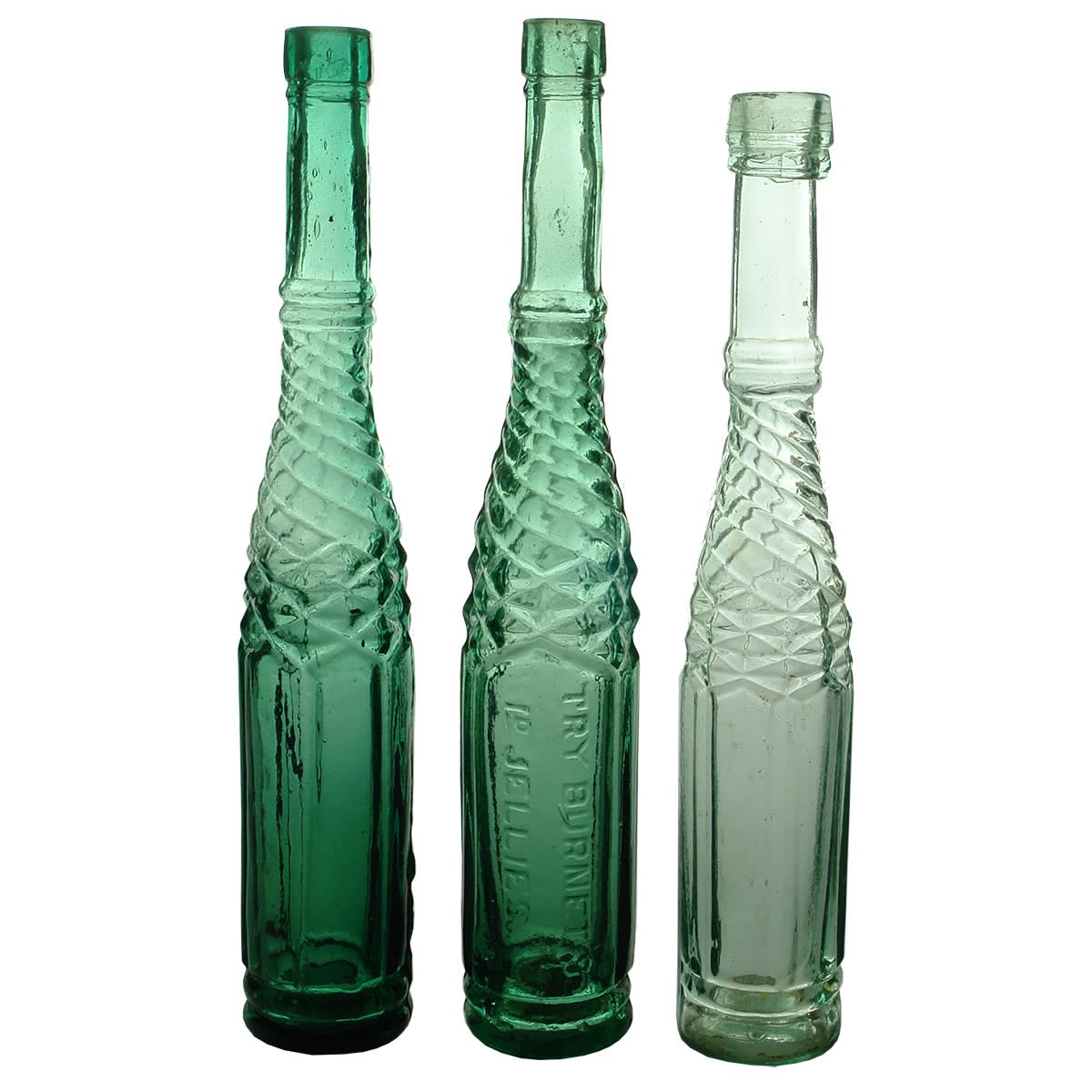 3 Whirly Salad Oils: Try Burnets Jellies, RB base; Plain darker green RB base (Ross Bros, Sydney); Plain standard half whirley.