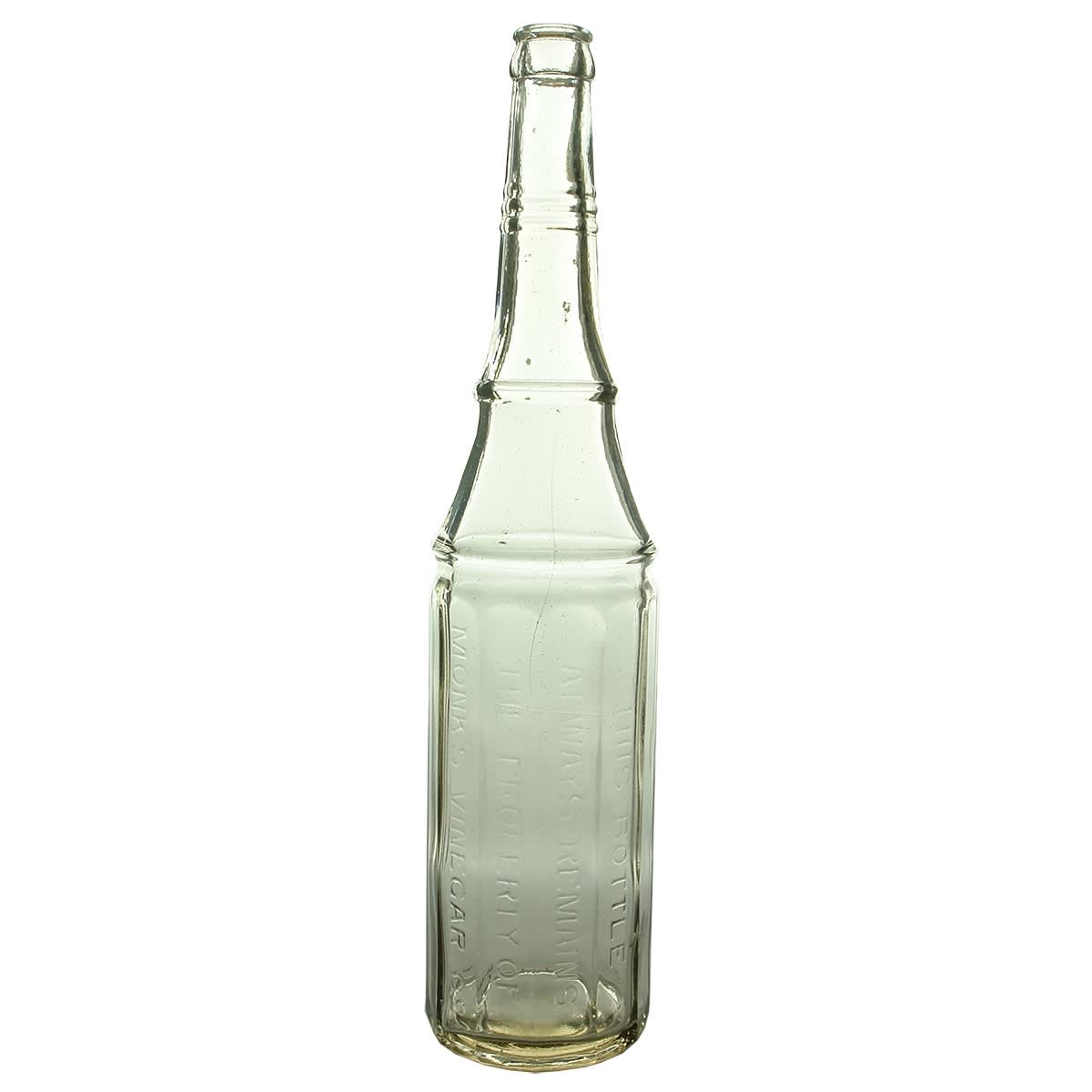 Vinegar. Monk's Vinegar Co. Tall fancy shape. AGM base. Crown Seal. (New South Wales)