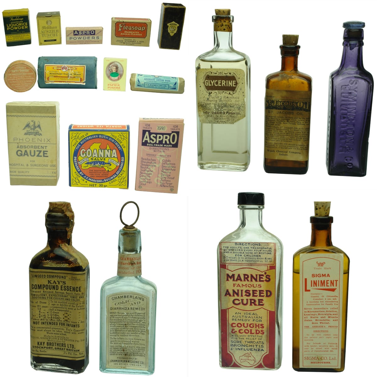 Big group of pharmacy and medical items. Bottles, packaging and more.