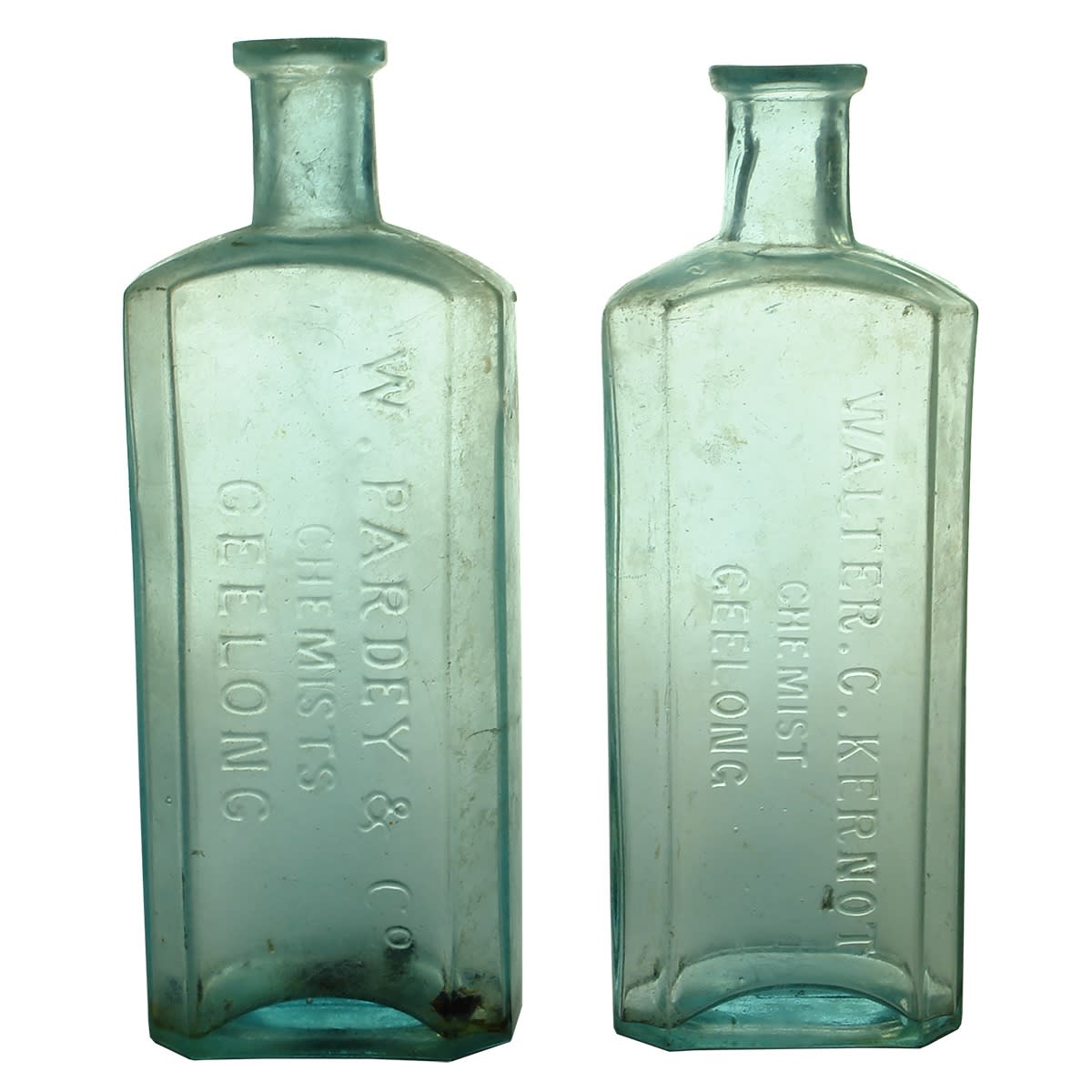 2 Geelong Chemists. Walter C. Kernot; W. Pardey & Co. Ice Blue. 8 oz. (Victoria)