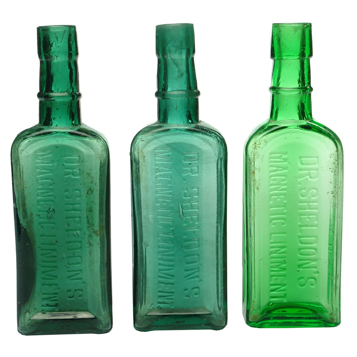 Chemist. Three green shades of Dr. Sheldon's Magnetic Liniment, Sydney. (New South Wales)