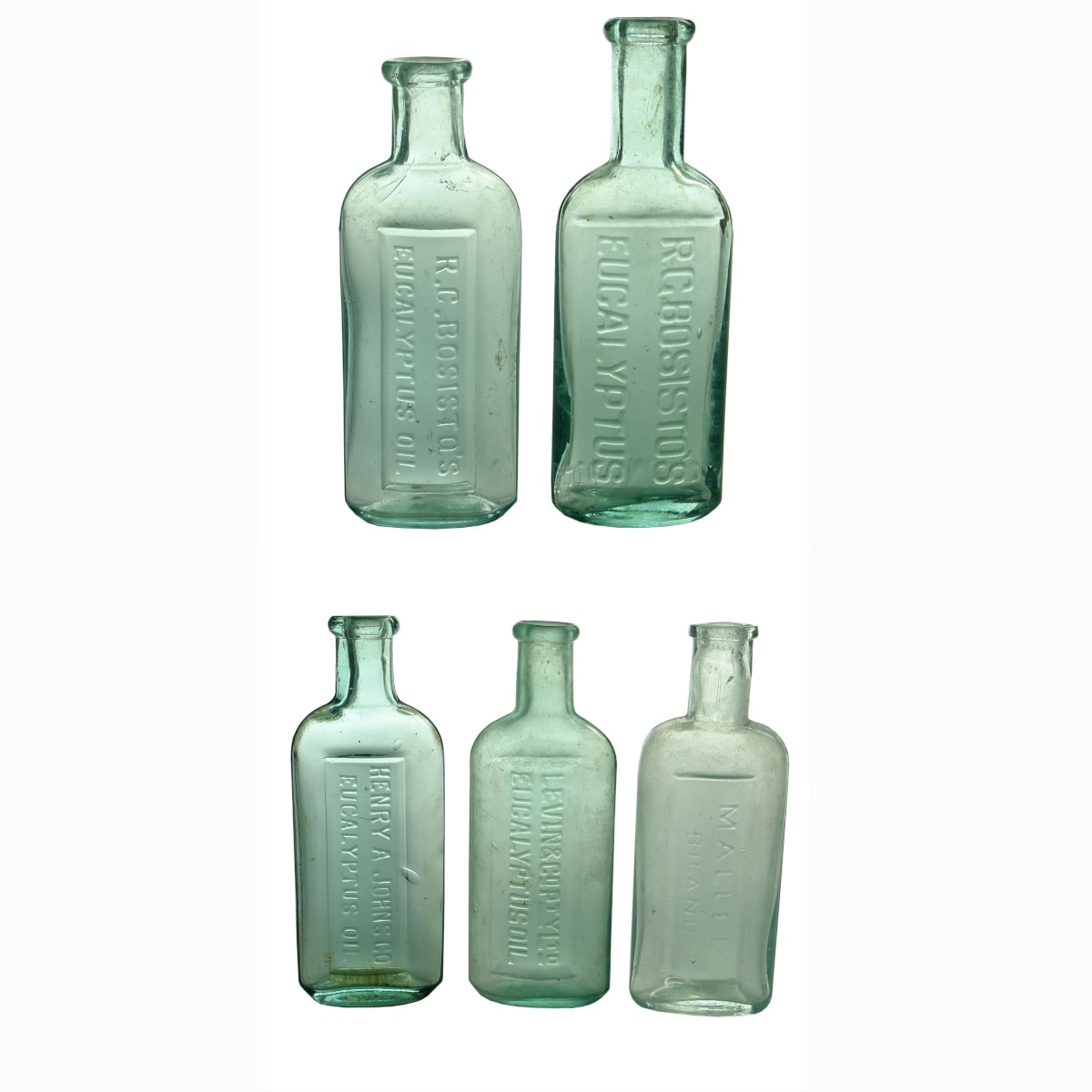 5 Eucalyptus Oils: 2 x Different R. G. Bosisto's; Mallee Brand; Henry A. Johns Co; Levin & Co Pty Ltd. (Victoria)