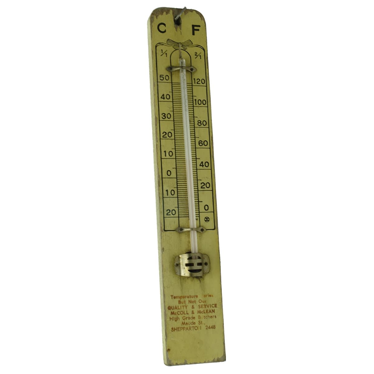Miscellaneous. McColl & McLean, High Grade Butchers, Maude St., Shepparton. Advertising Thermometer. (Victoria)