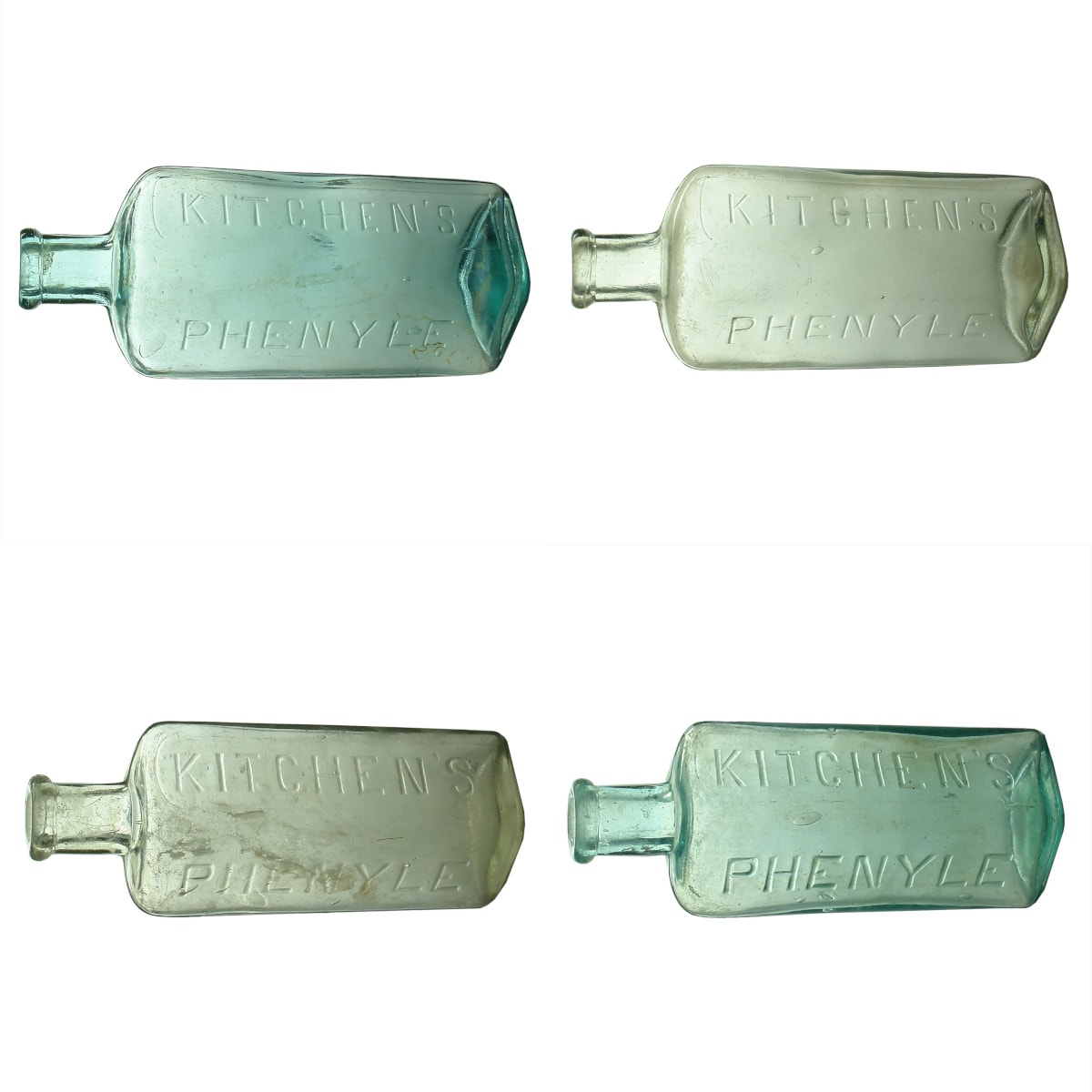 4 Phenyles. All Kitchen's Phenyle. 2 x 13 oz; 2 x 6 oz. Aqua & Clear in Each. South Australian varieties without VDMA Diamond at front. (South Australia)