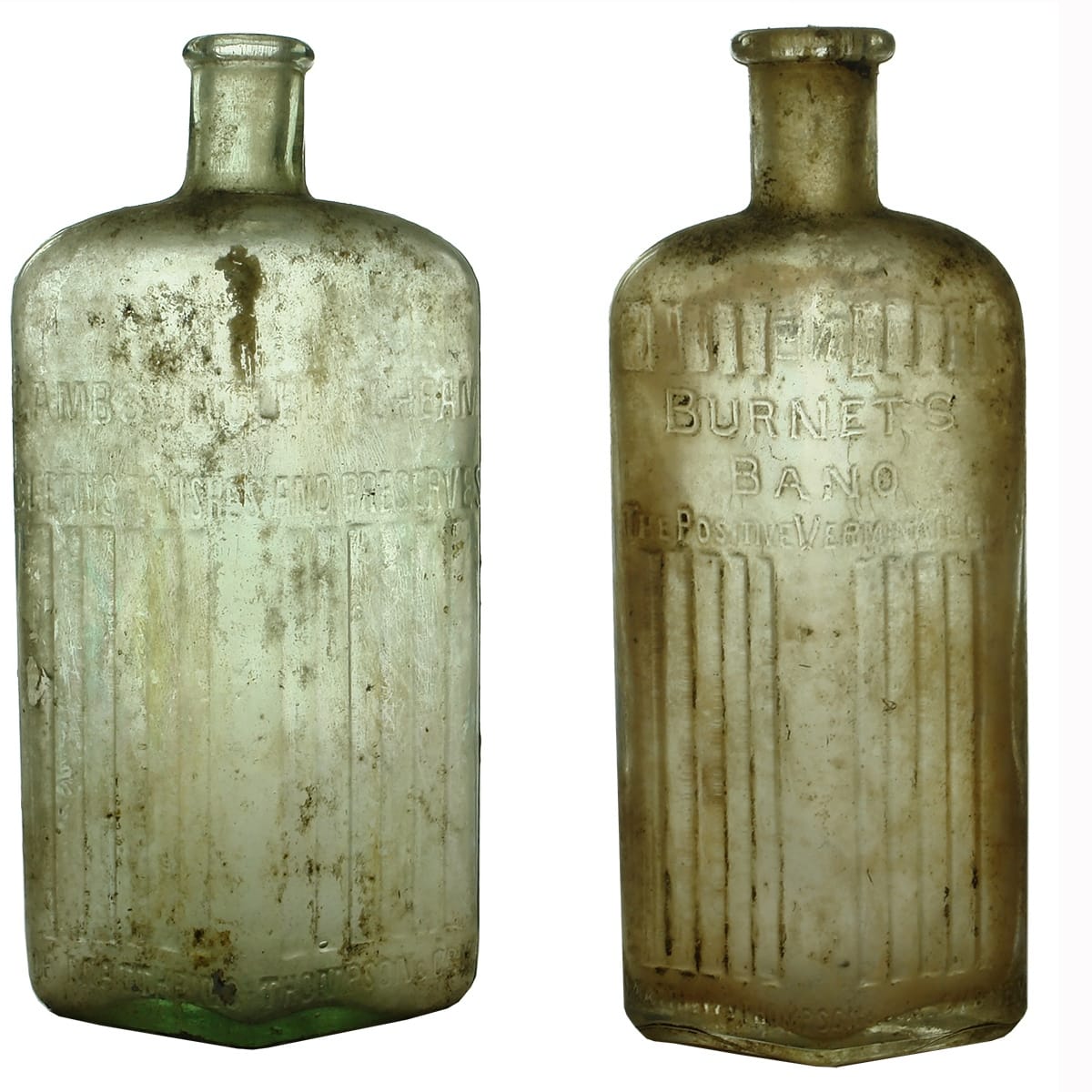 2 Poison/Polish bottles: Lambs Linoleum Cream and Burnets Bano. Matthews Thompson & Co., Sydney. (New South Wales)