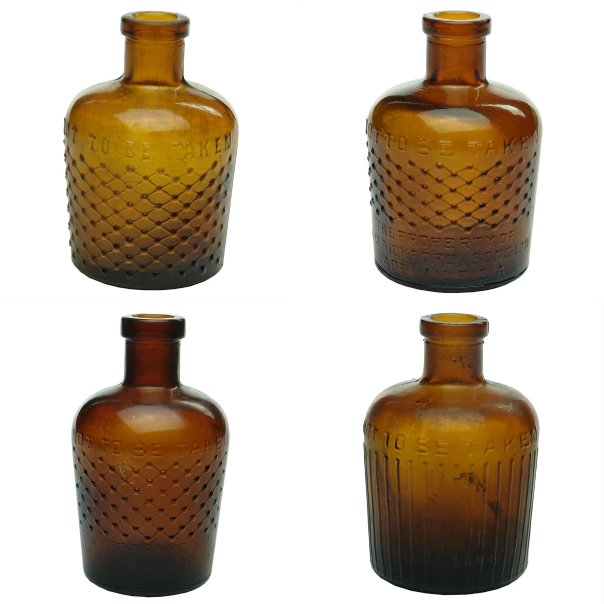 4 Lysol Jug Poison bottles: 3 different A. M. Bickford & Sons Ltd, Adelaide and 1 F. H. Faulding & Co Ltd Australia. (South Australia)