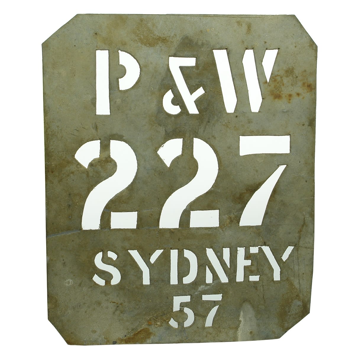 Stencil. P & W, 227, Sydney, 57. 154 x 185 mm. (New South Wales)