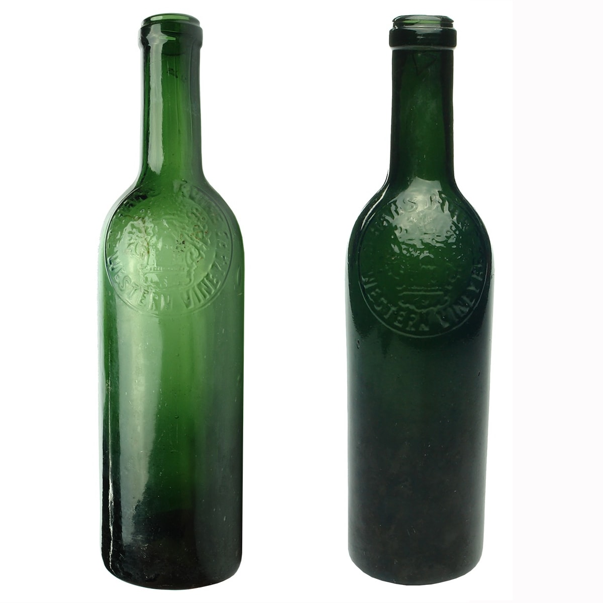 2 Hans Irvine Great Western 13 oz Green wines with slight differences. (Victoria)