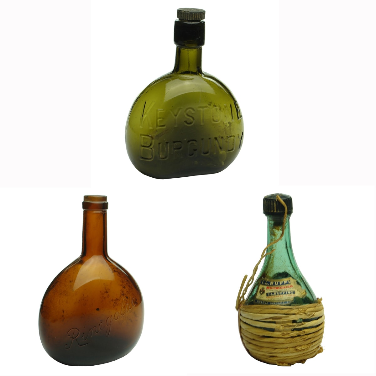 3 Wines: Keystone Burgundy with original stopper; Rinegolde; Mini Ruffino Chianti.