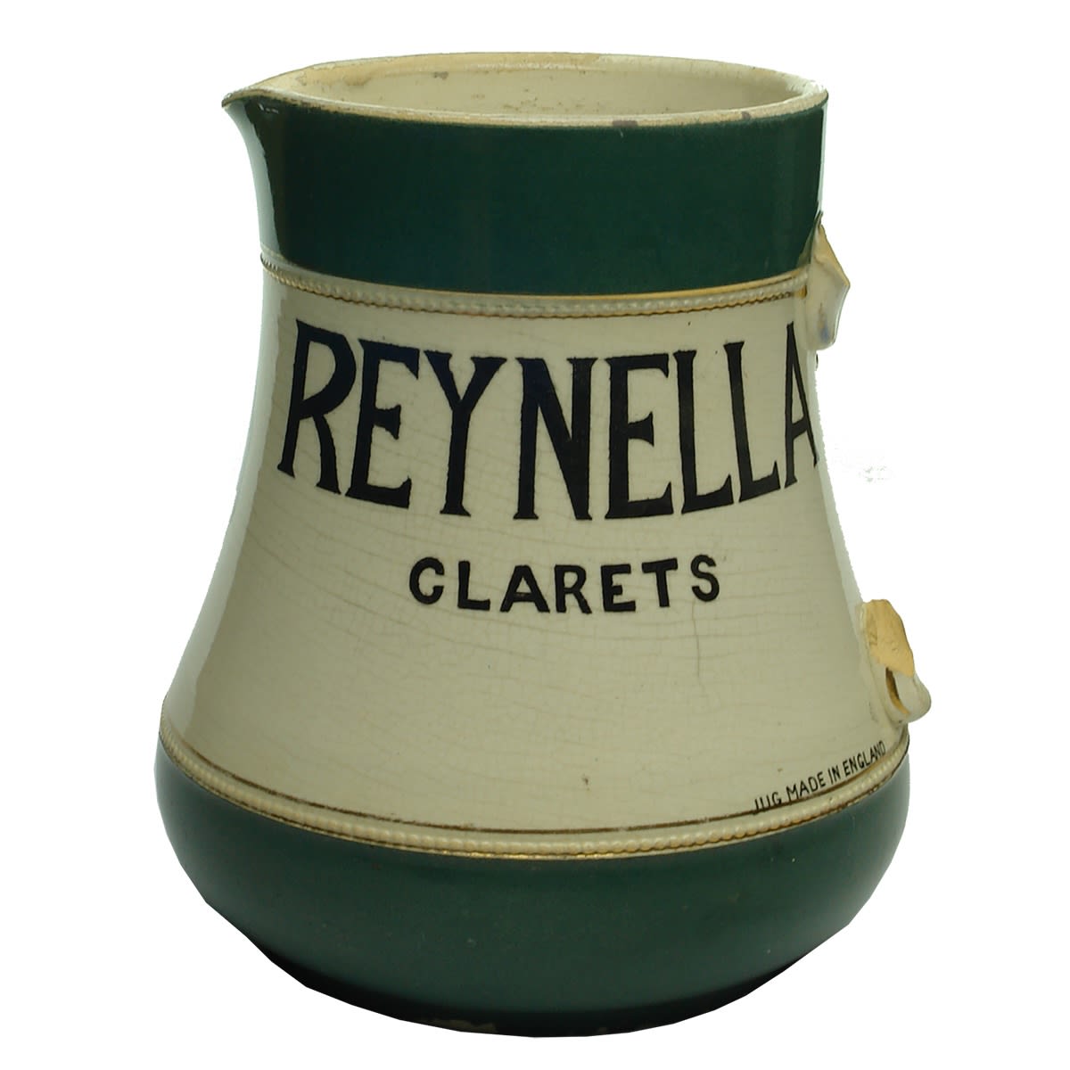 Advertising Water Jug. Reynella Clarets, Reynella Port. Green, White & Black. (South Australia)