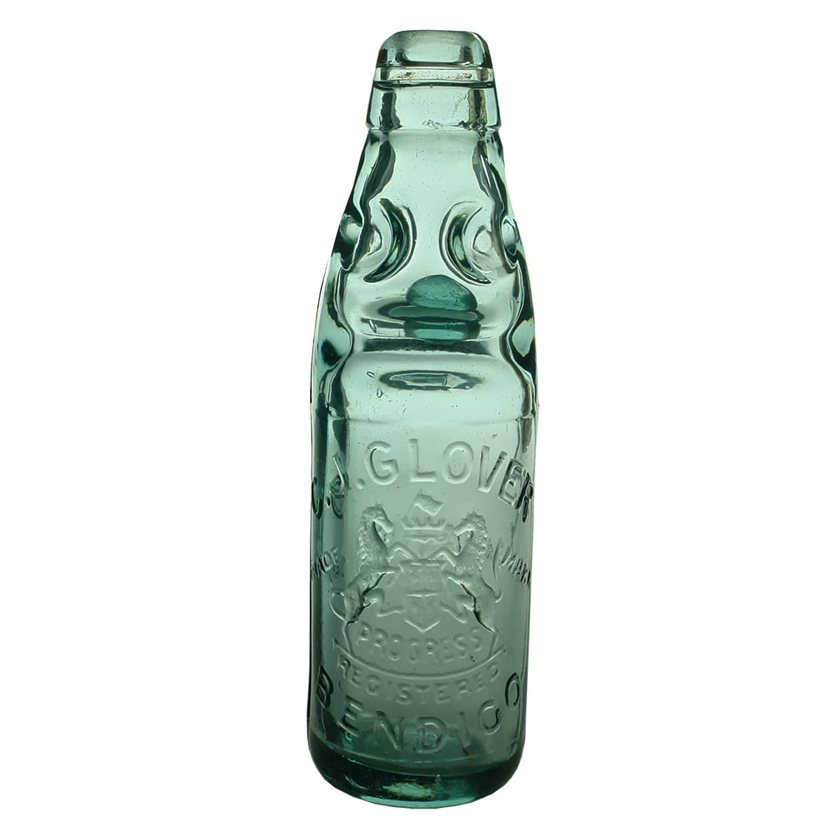 Codd. C. J. Glover, Bendigo. Coat of Arms. Soda Water. Dobson. Aqua. 6 oz. (Victoria)