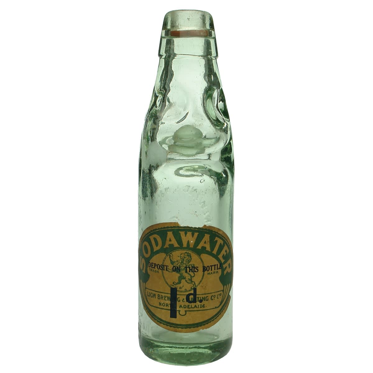 Codd. Lion Brewing & Malting Co North Adelaide. Original Soda Water Label. 6 oz. (South Australia) (Late Kingsley Durdin Collection).