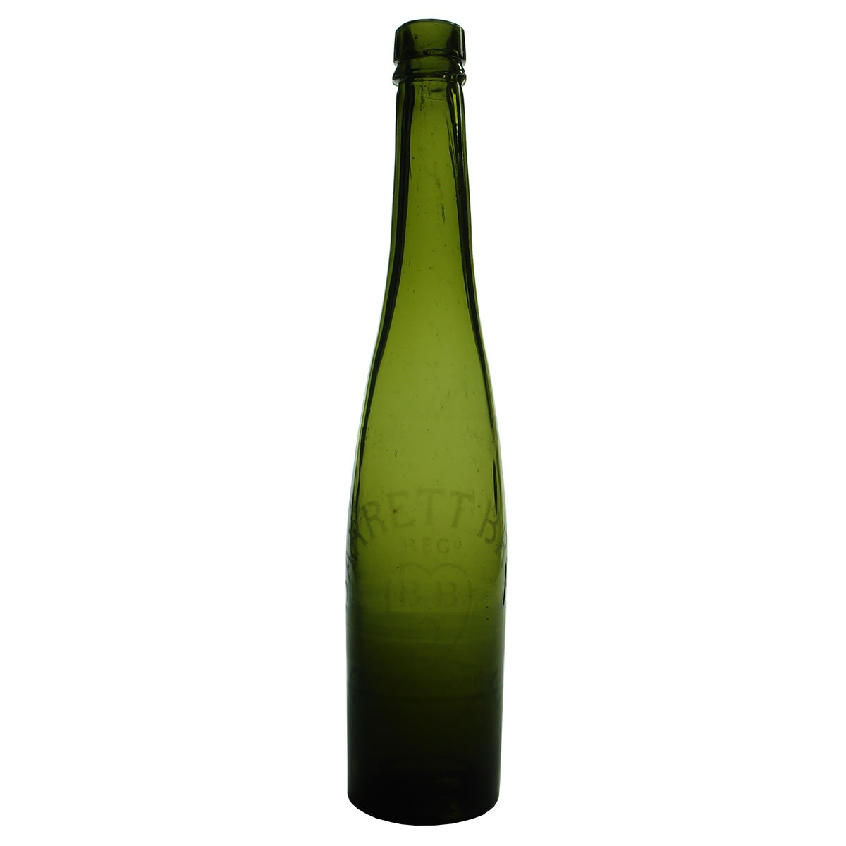Sandblasted Green bottle. Barrett Bros, Orange. BBO in a Love Heart. 13 oz. (New South Wales)
