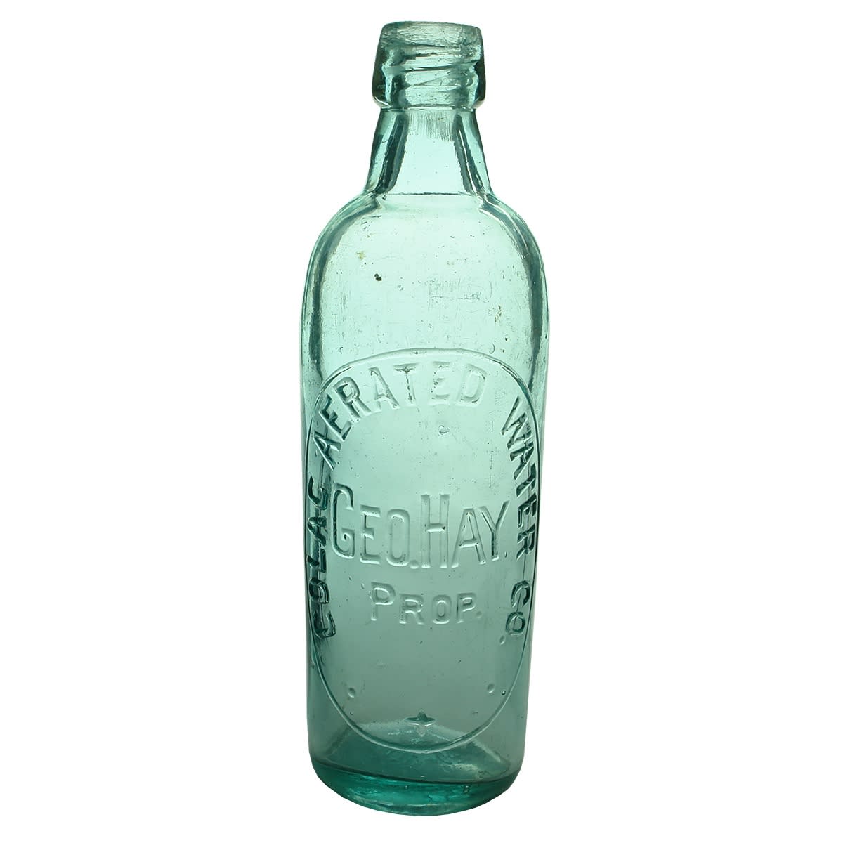 Internal Thread. Geo. Hay, Colac Aerated Water. Blob Top. Blue Aqua. 26 oz. (Victoria)