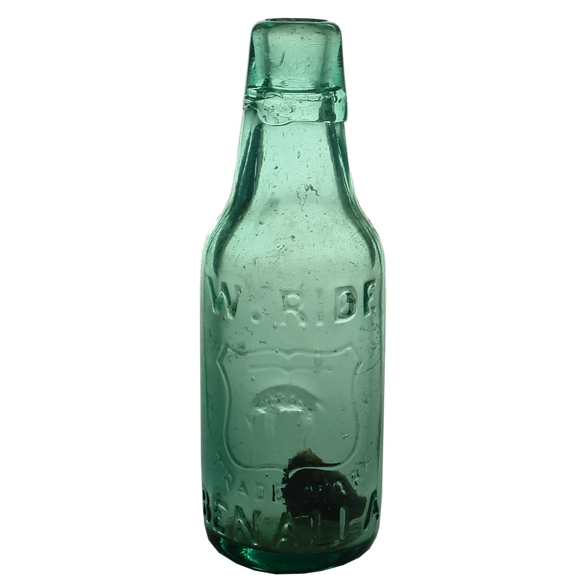 Lamont. W. Ride, Benalla. Golden Fleece. Aqua. 5 oz. No glass makers marks. (Victoria)