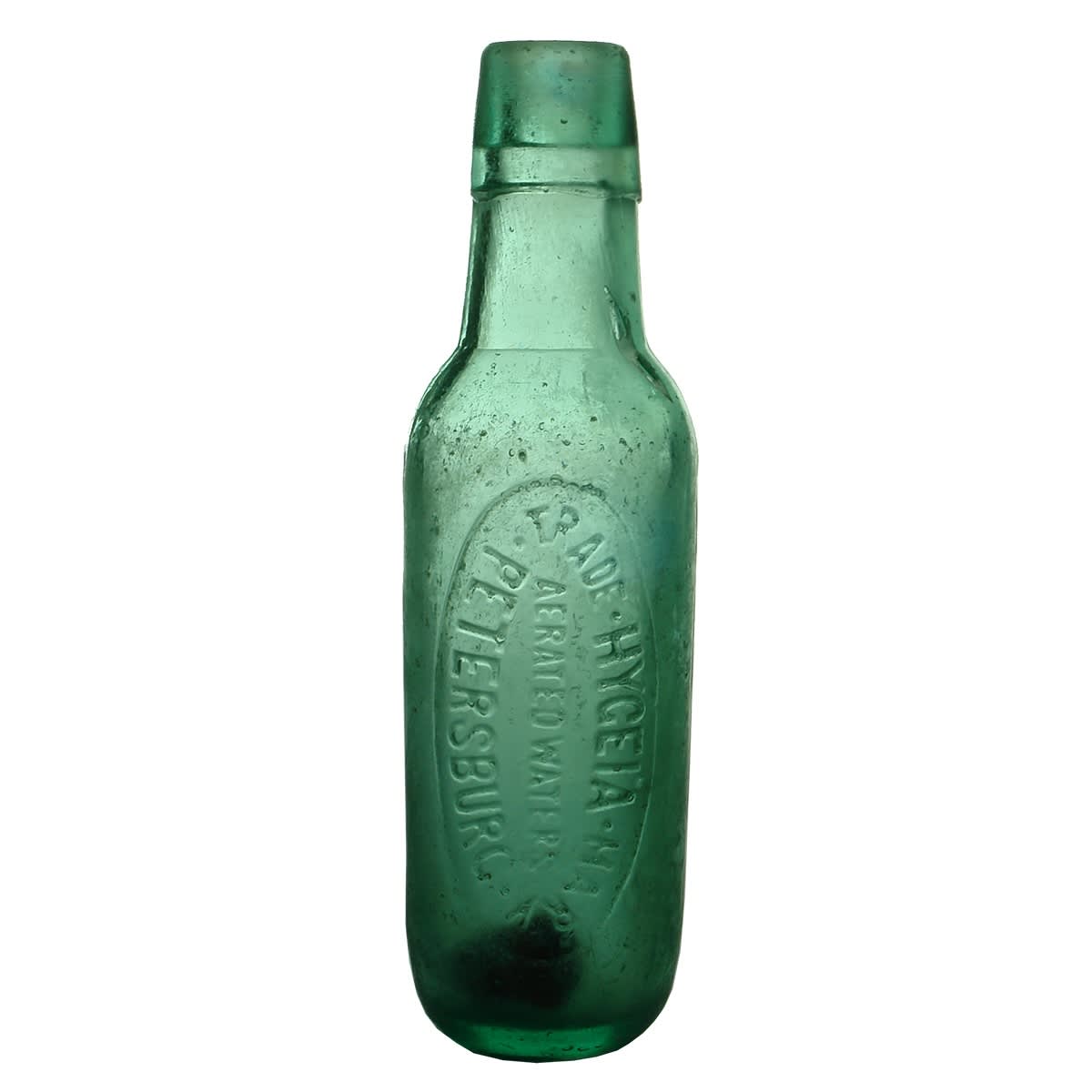 Lamont. Hygeia Aerated Waters Petersburg. Aqua. H base mark. 6 oz. (South Australia)