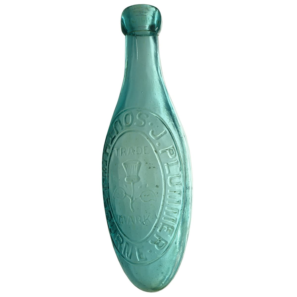 Torpedo. J. Plummer,  South Melbourne. Thistle. Lengthwise embossing. Ice Blue. (Victoria)