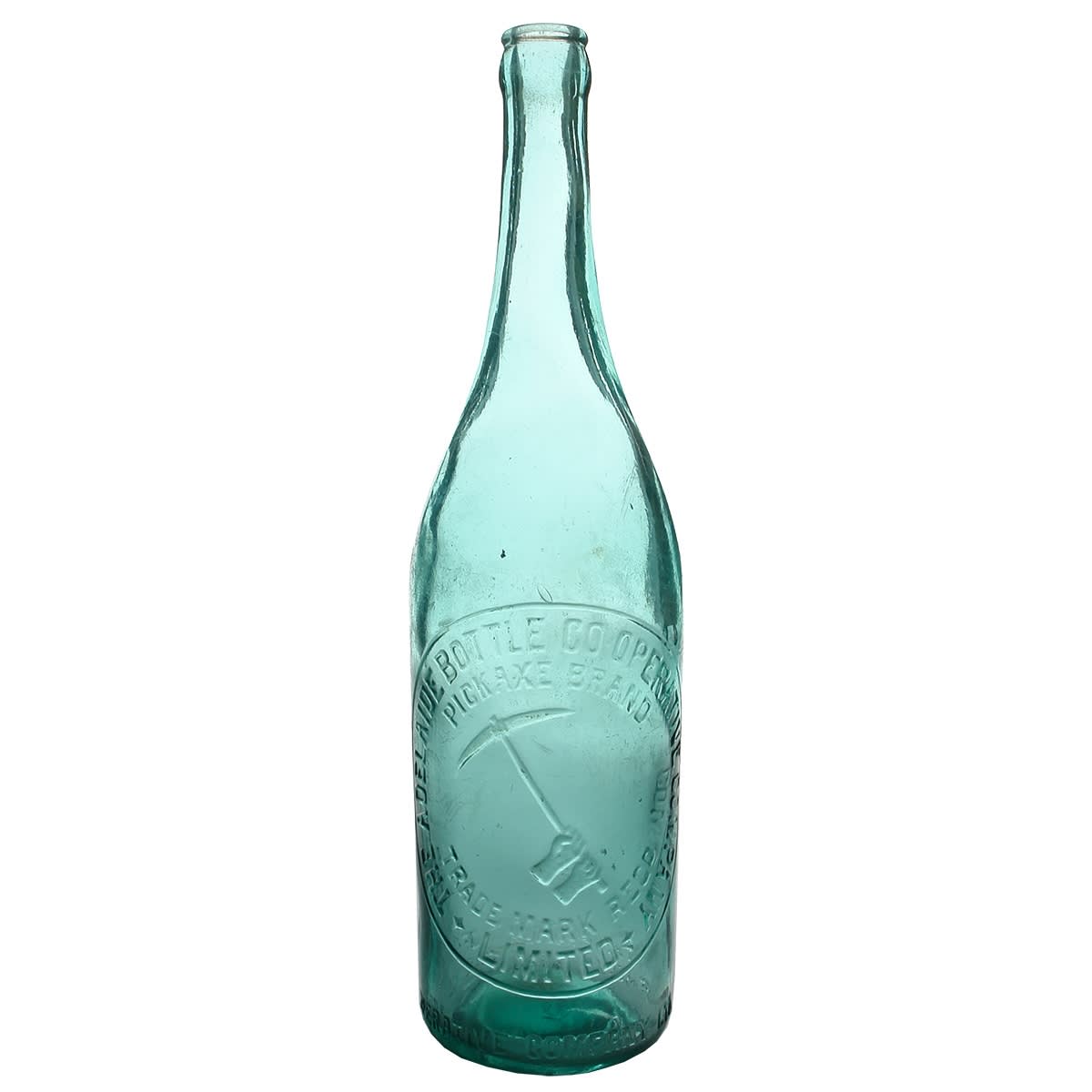 Crown Seal Beer. Pickaxe Brand. Adelaide Bottle Co-operative Company. Aqua. 26 oz. (South Australia)
