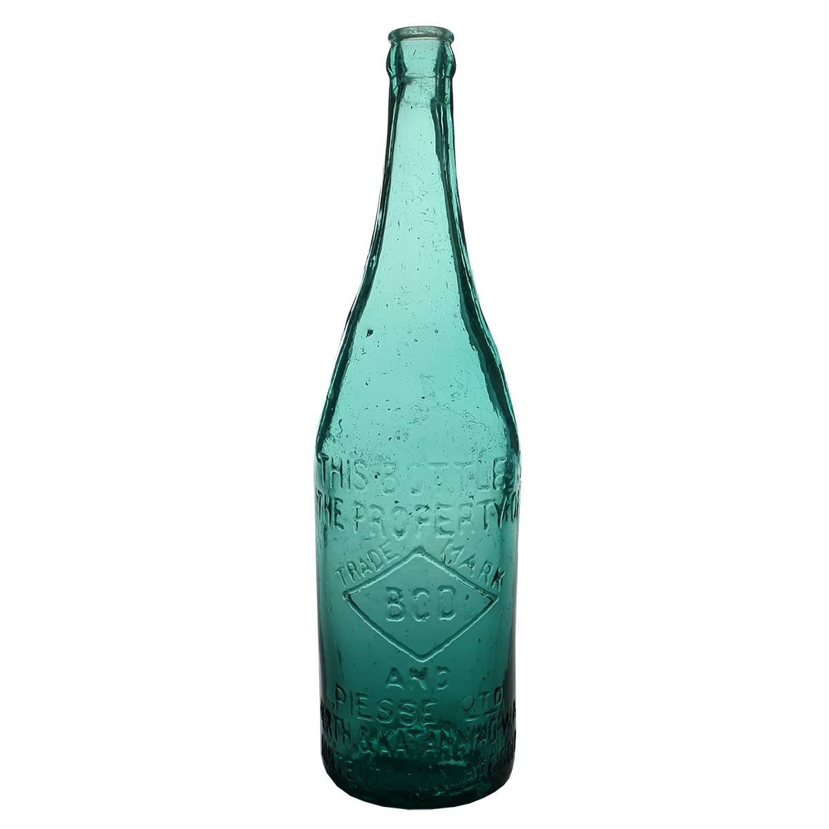 Crown Seal Beer. BCD & Piesse Ltd. Perth & Katanning. Blue Aqua. 26 oz. (Western Australia)