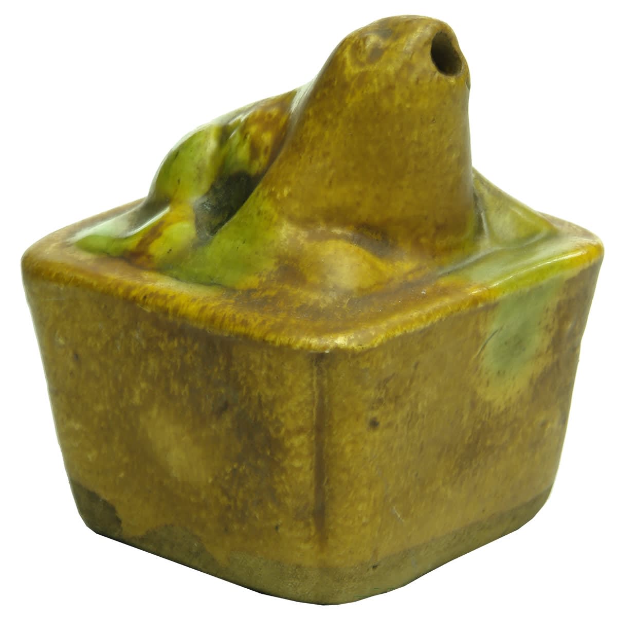 Chinese. Calligraphy Water Dropper in Shape of Frog. Green and Brown.