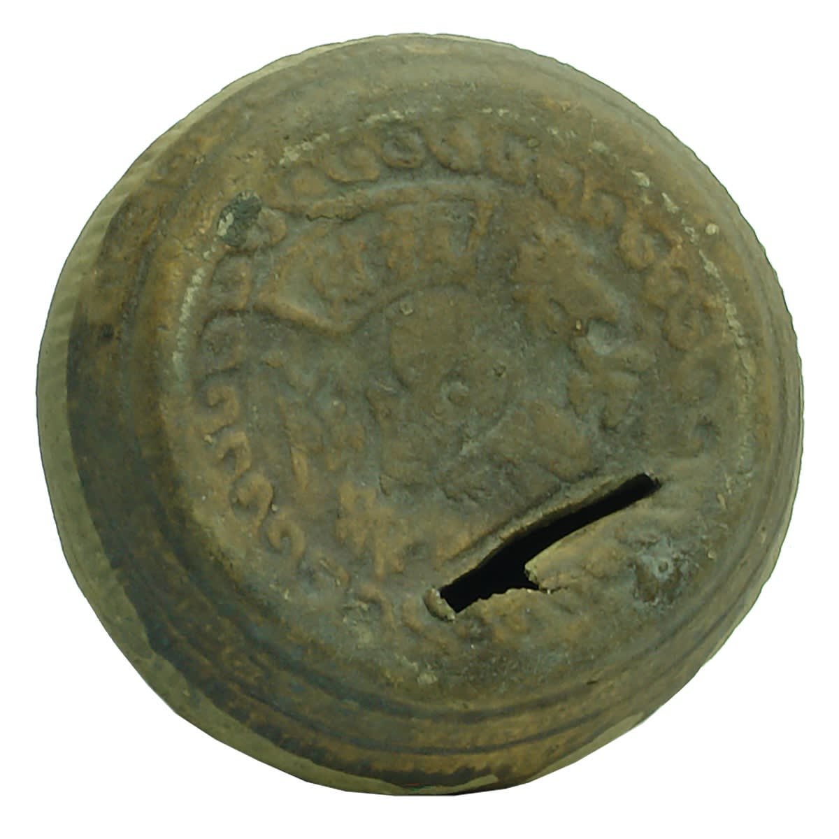 Chinese. Ceramic Money box. Characters in top. Coins inside.