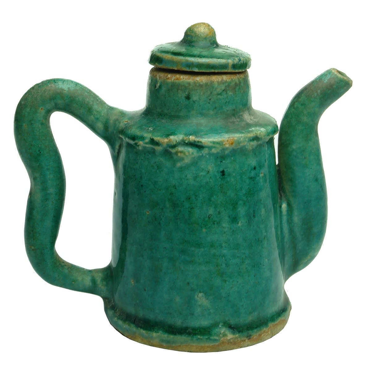 Chinese. Jade Coloured Chinese Teapot with Lid. Characters to Base. 102 mm. (China)