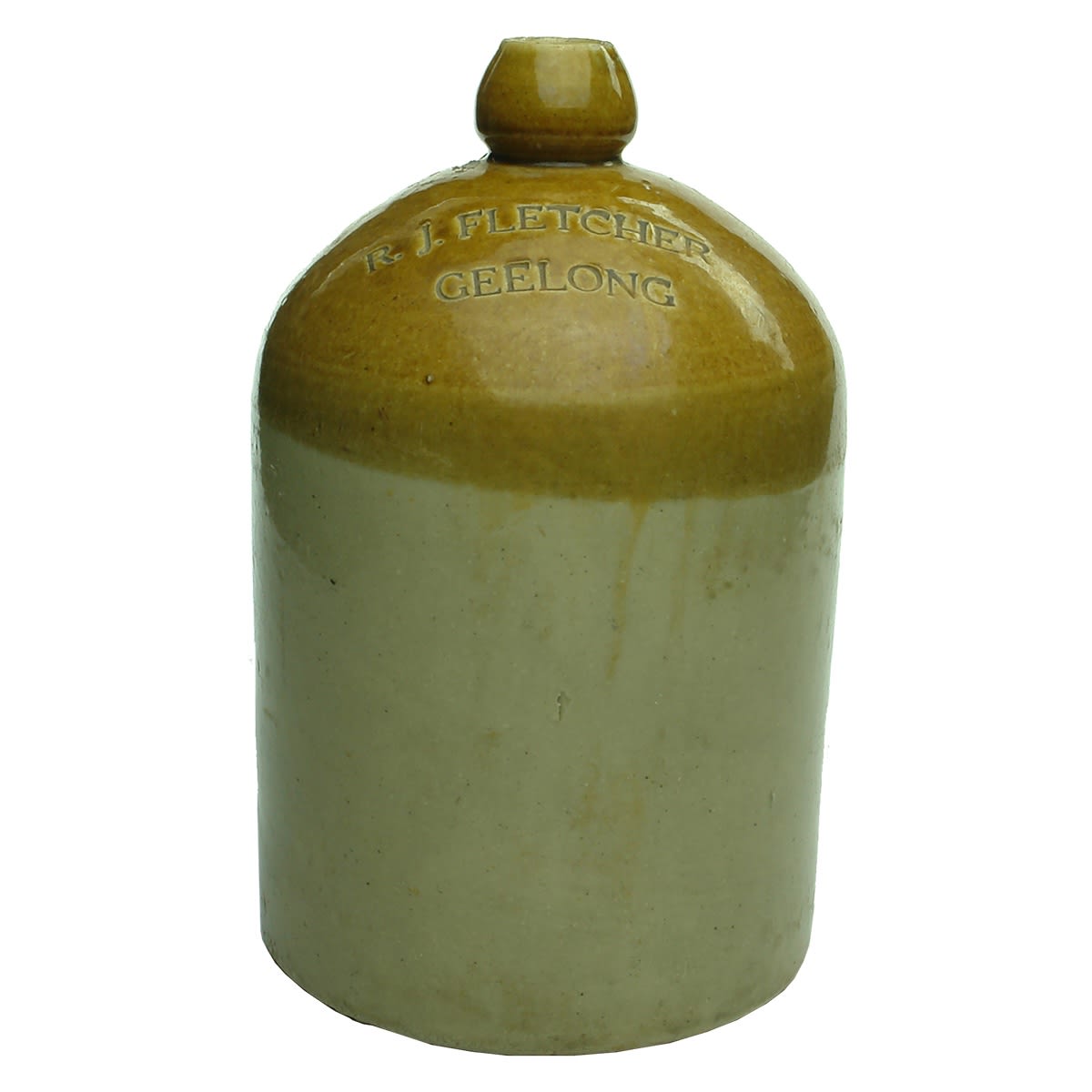 Demijohn. R. J. Fletcher, Geelong. Internal Thread. Half Gallon. (Victoria)