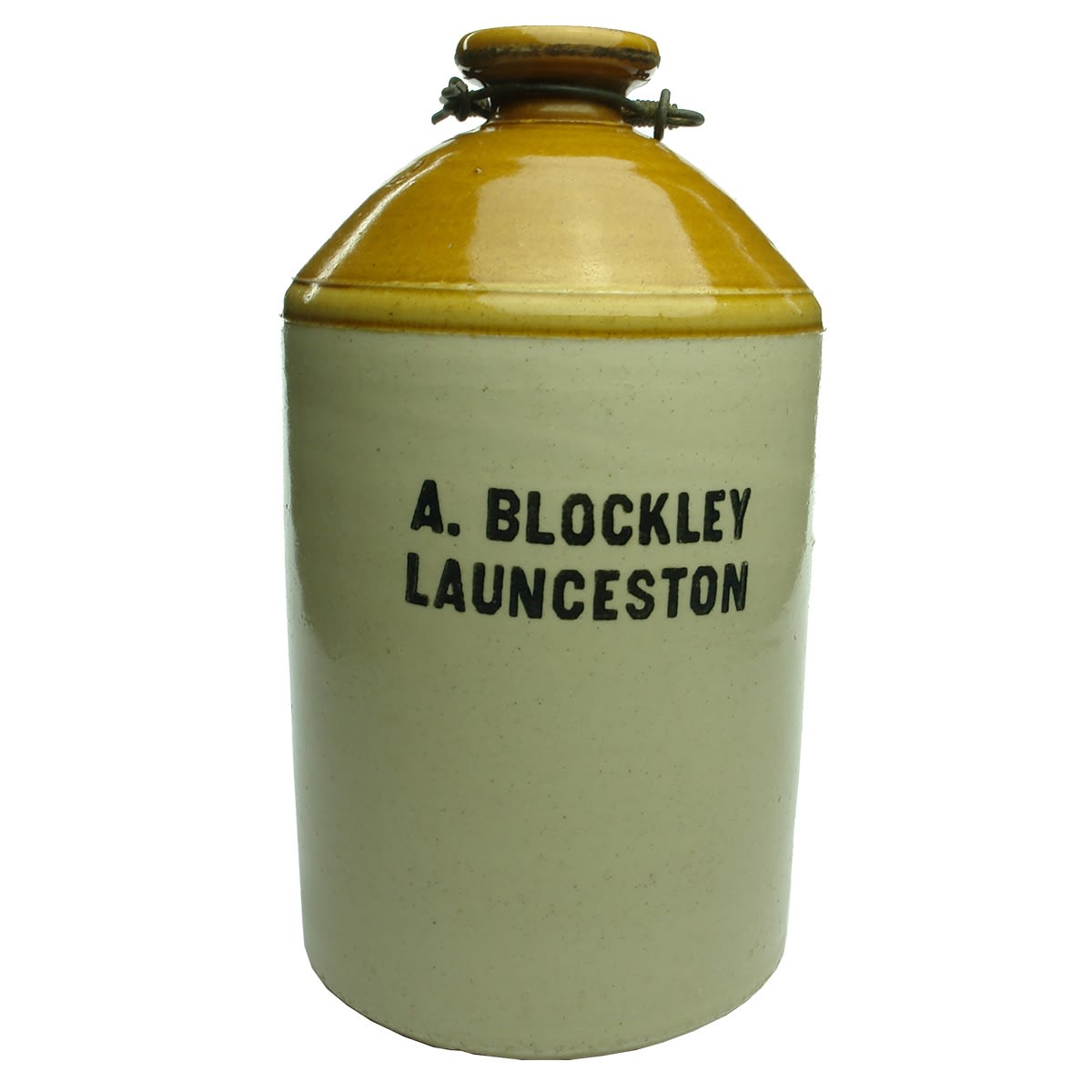 Demijohn. A. Blockley, Launceston. R. Fowler Ltd Sydney potters stamp. One Gallon. Internal Thread. 319 mm. (Tasmania)