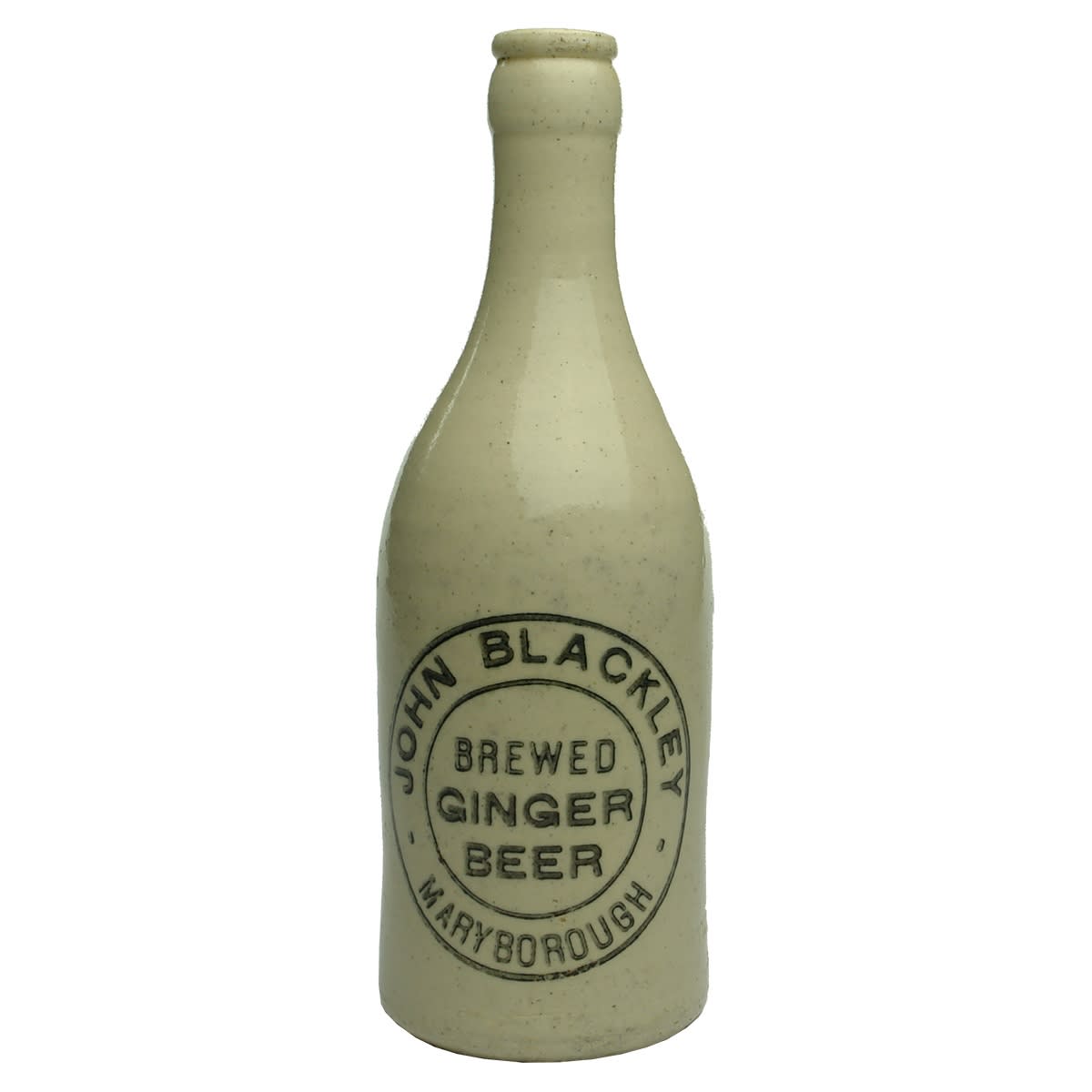 Crown Seal Ginger Beer. John Blackley, Maryborough. Mauri Bros & Thomson impressed Merchants stamp. All White. (Queensland)