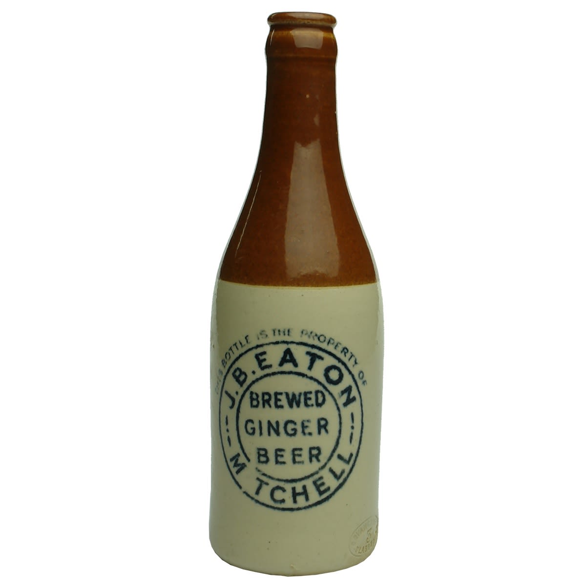 Crown Seal Ginger Beer. J. B. Eaton, Mitchell. Red top. Govancroft pottery. (Queensland)