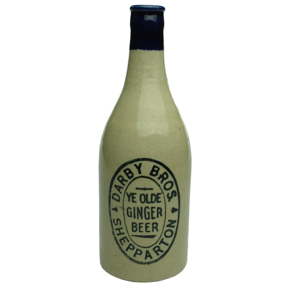 Crown Seal Ginger Beer. Darby Bros., Shepparton. Blue top. Bendigo Pottery. (Victoria)