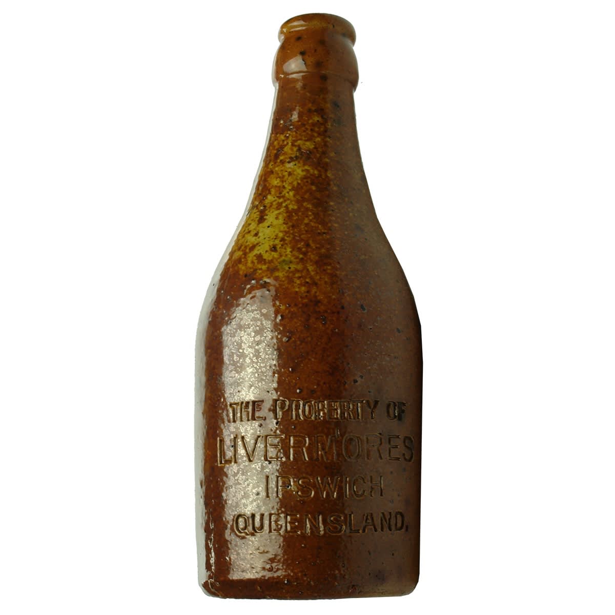 Crown Seal Ginger Beer. Livermores, Ipswich. Champagne. Impressed. 10 oz. Ramsays Pottery. (Queensland)