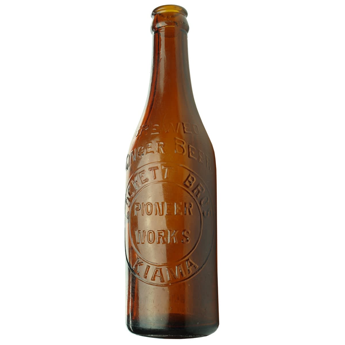 Crown Seal Glass Ginger Beer: Lockett Bros Pioneer Works, Kiama. Amber. 10 oz. (New South Wales)
