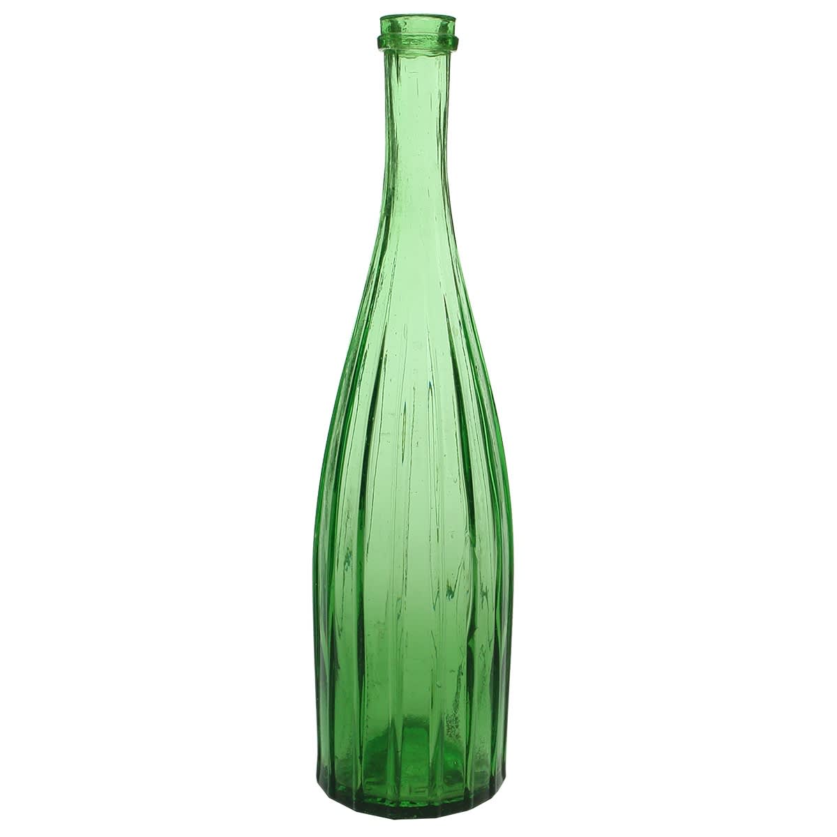 Goldfields. Ricketts, Bristol Deep Lime Salad Oil with 16 Heavy Embossed Vertical Lines and Flared Lip. (United Kingdom)