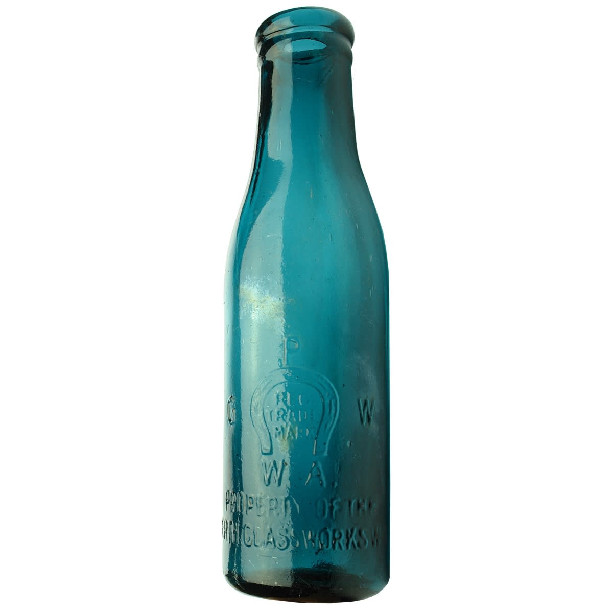 Chutney. Perth Glass Works. Horseshoe. Dark Blue Green. 13 oz. (Western Australia)