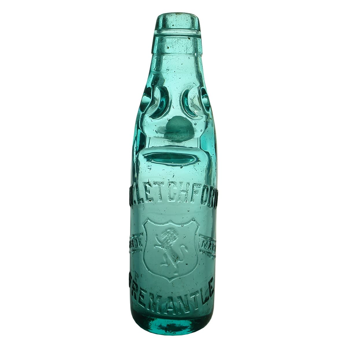 Codd. W. Letchford, Fremantle. Rampant Lion. Dark Blue-Aqua. 6 oz. Dobson. (Western Australia)