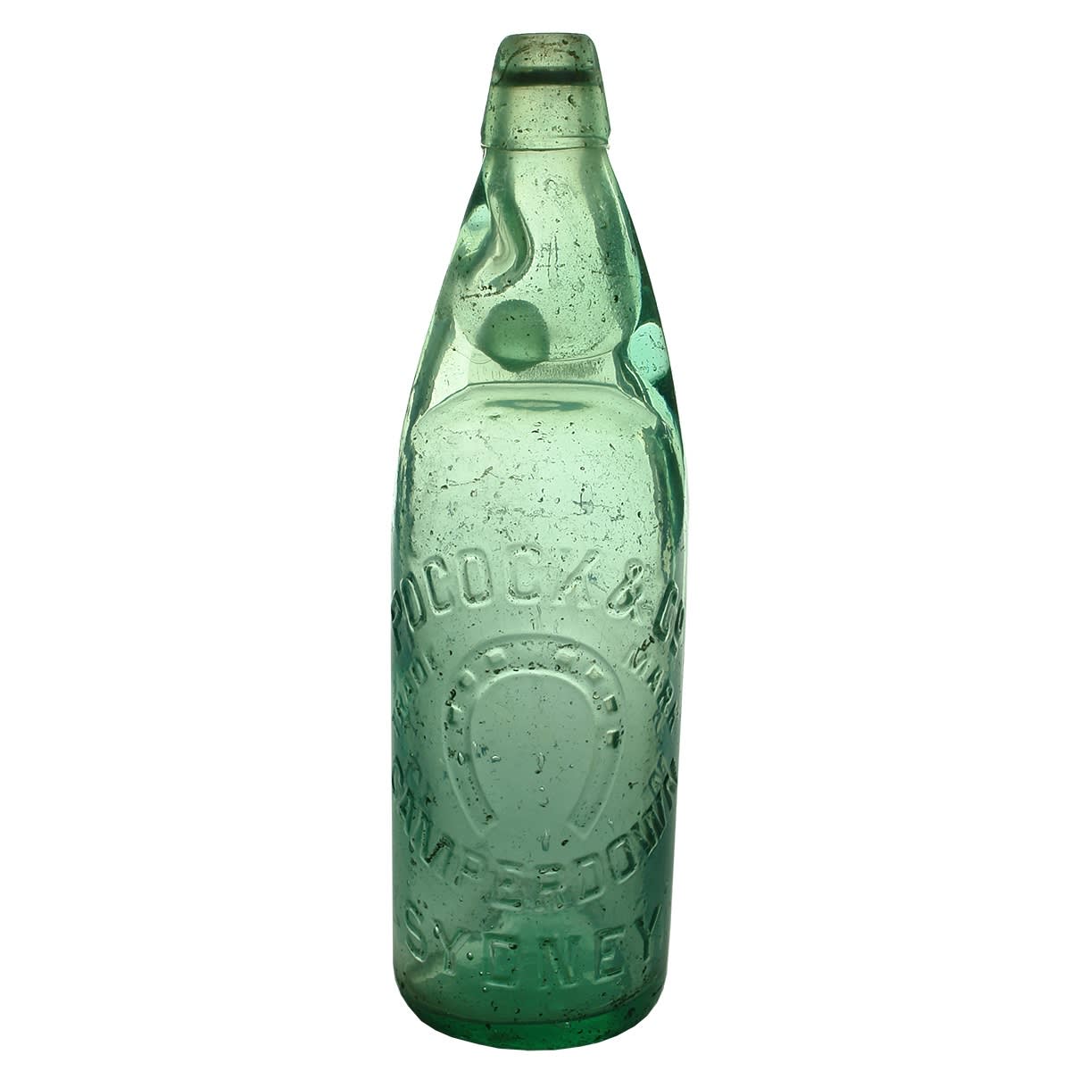 Codd. Pocock & Co, Camperdown, Sydney. Horseshoe. One Way Pour. 26 oz. Alexandria Glass Bottle Works. (New South Wales)