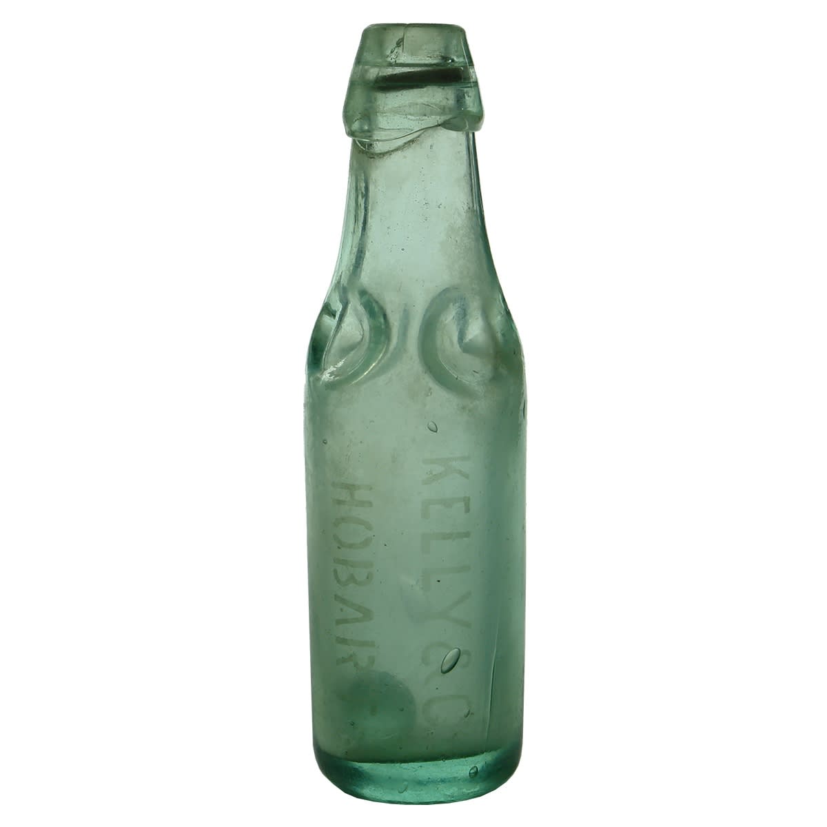 Patent. Kelly & Co., Hobart. Premier Patent. Sand Blasted. Aqua. 6 oz. (Tasmania)